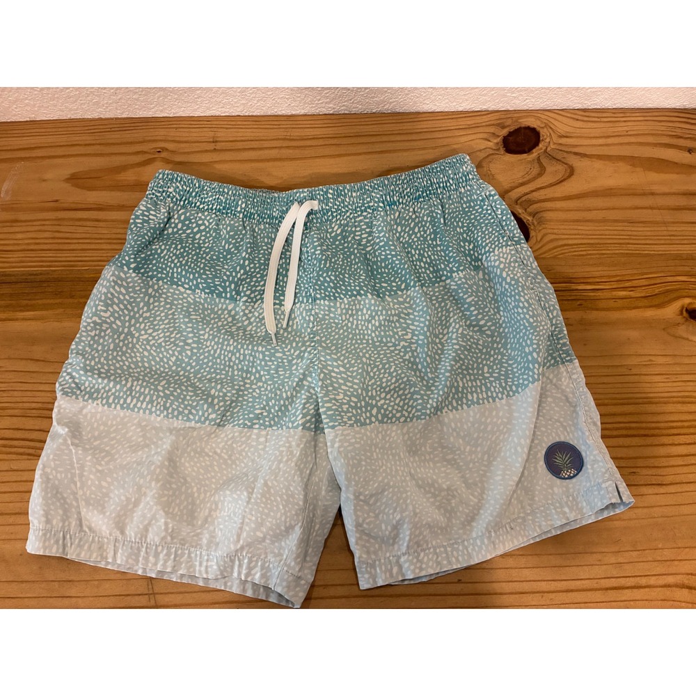 Chubbies Mens Swim Trunks Light Blue White Speckled Pineapple Logo 6 Inch Inseam